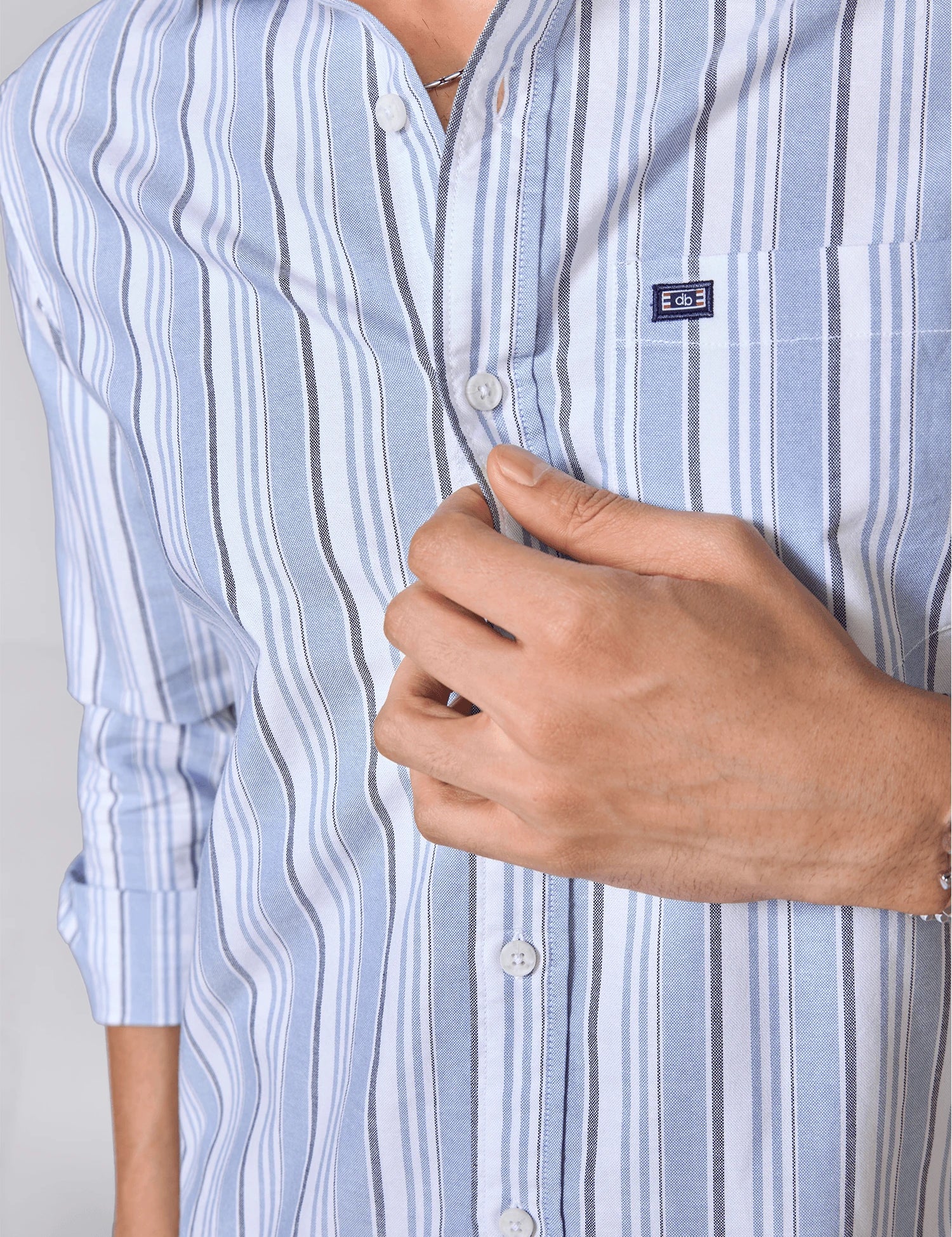 White & Blue Fine Striped Cotton Shirt