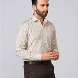 Cream Floral Print Linen Shirt