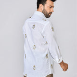 White Embroidered Linen Rich Shirt