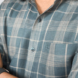 Teal Checked Pure Linen Shirt