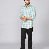 Teal Checked Cotton Twill Shirt