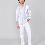White & Blue Vertical Striped Oxford Shirt