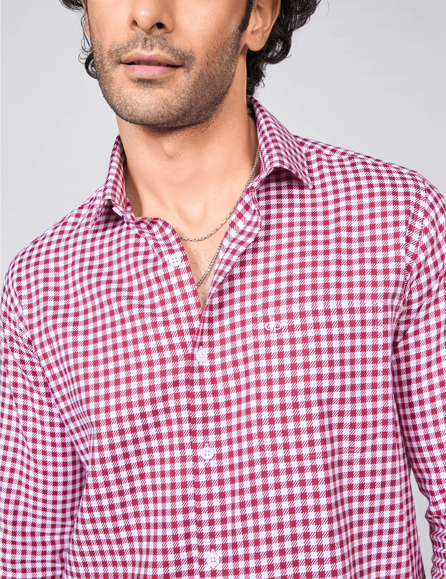 Red & White Checked Giza Cotton Twill Shirt