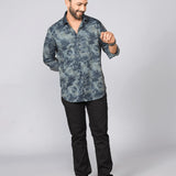 Blue Grey Floral Print Japanese Lycra Shirt