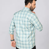 Teal Checked Cotton Twill Shirt