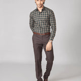 Olive Green Checked Giza Cotton Shirt