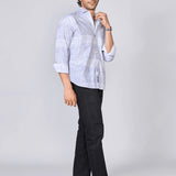 Light Blue Floral Print Cotton Poplin Shirt