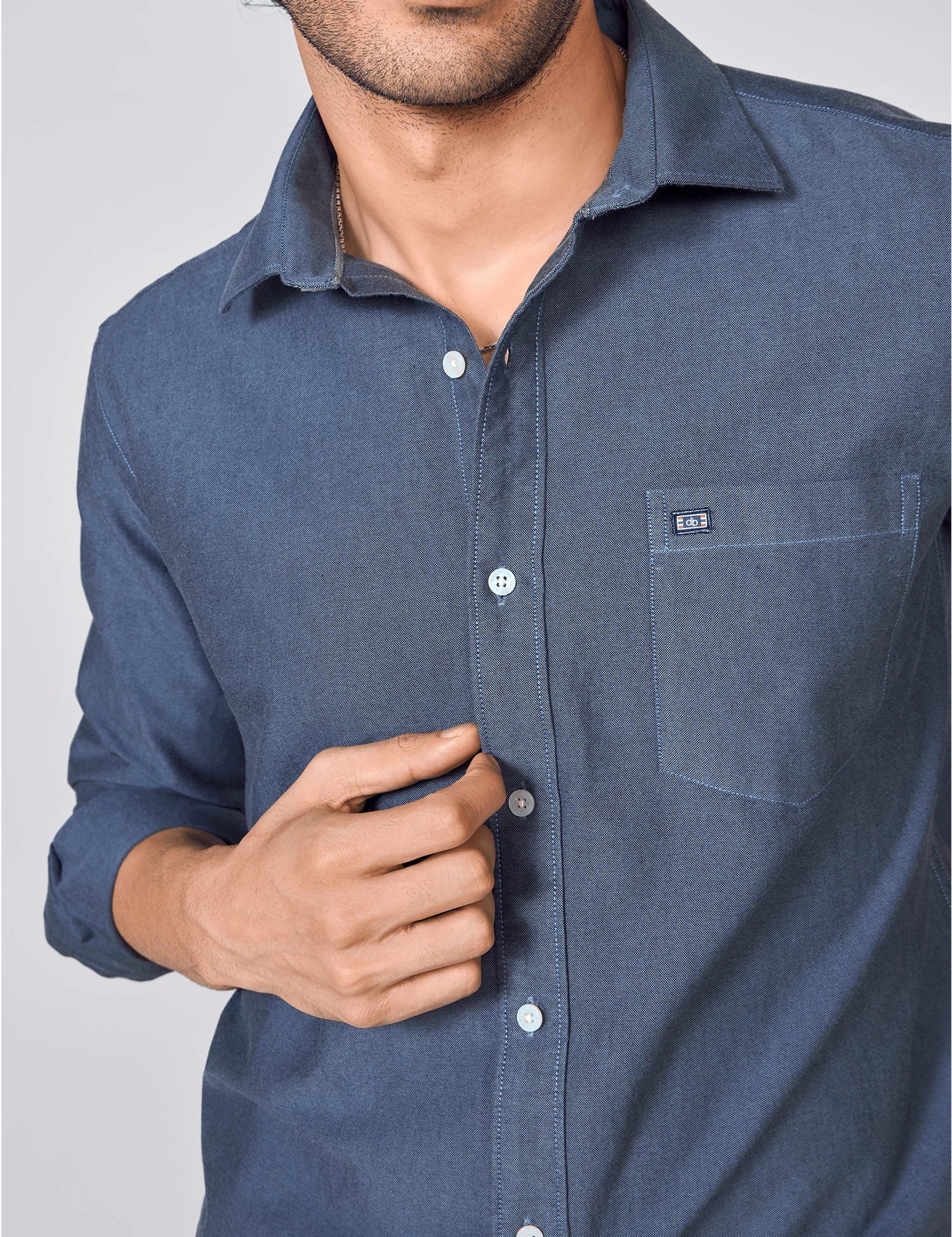 Slate Blue Oxford Cotton Shirt