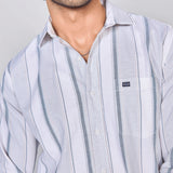 White & Blue Vertical Striped Oxford Shirt