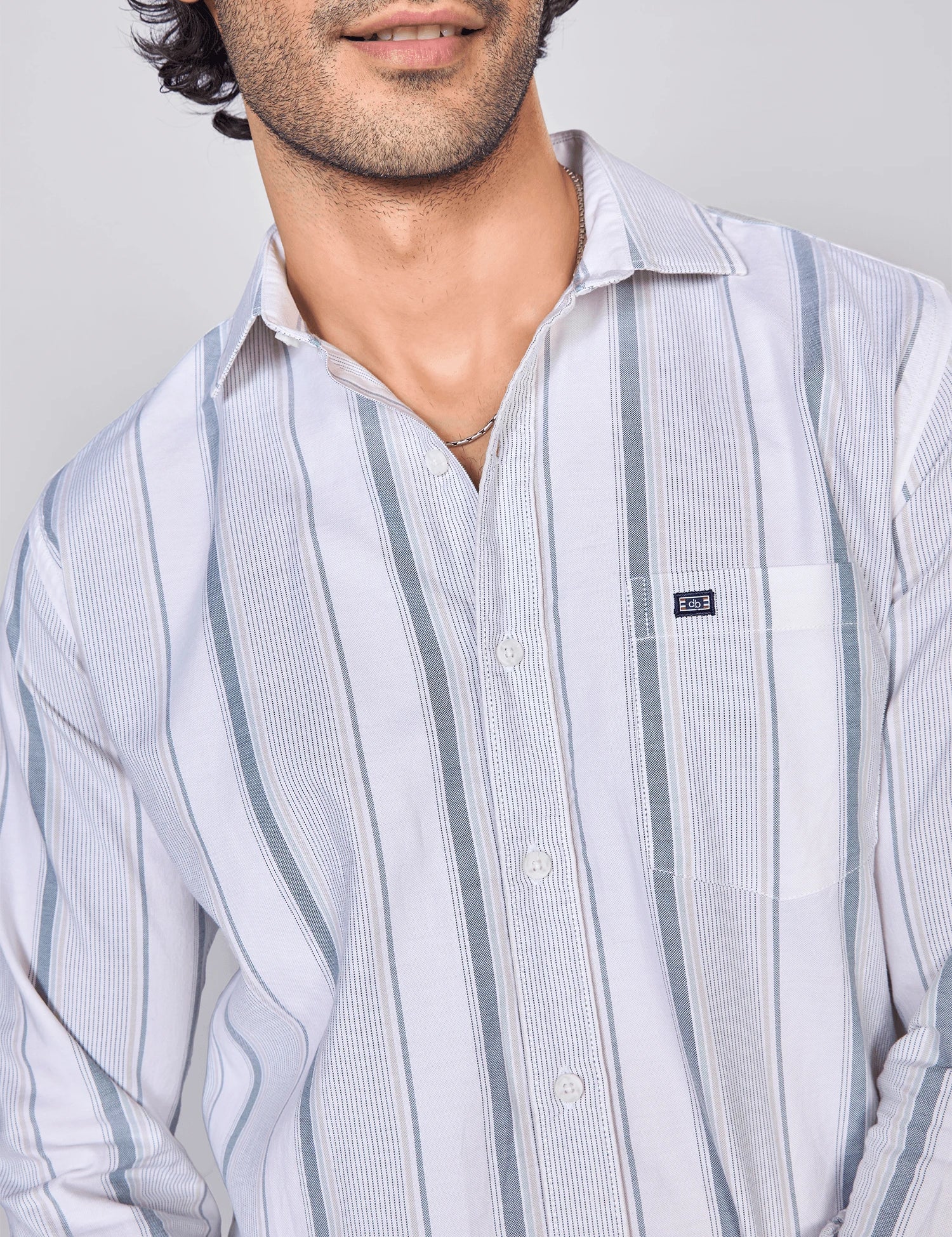 White & Blue Vertical Striped Oxford Shirt