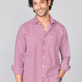 Red & White Checked Giza Cotton Twill Shirt