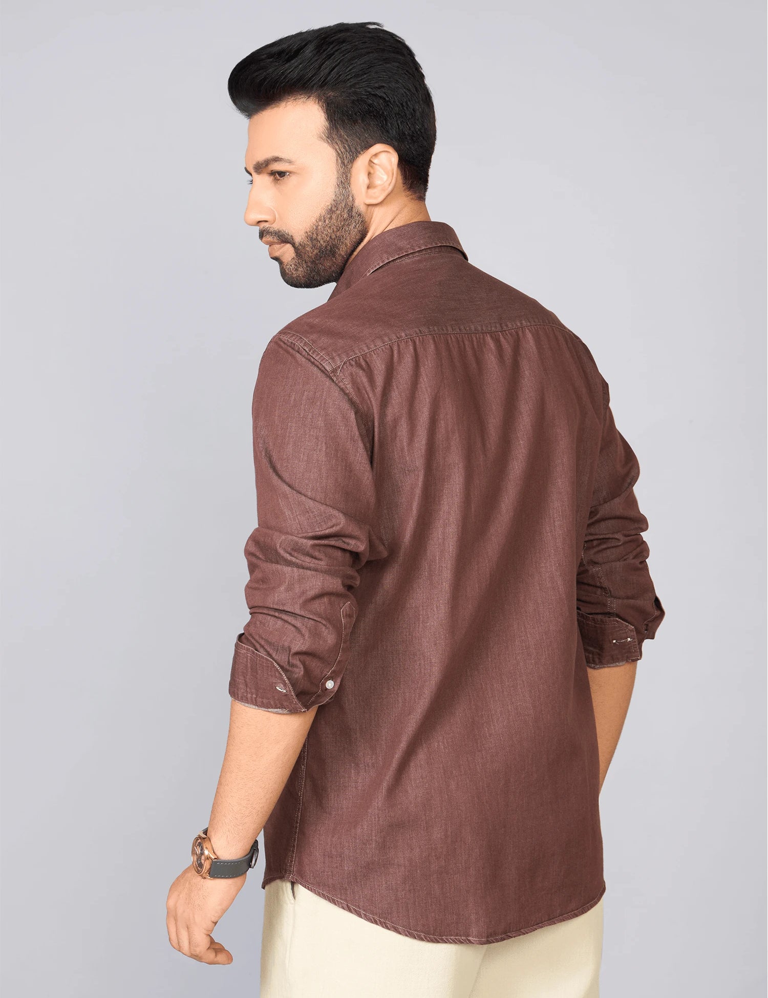 Chocolate Brown Cotton Denim Shirt