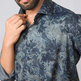 Blue Grey Floral Print Japanese Lycra Shirt