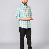 Teal Checked Cotton Twill Shirt
