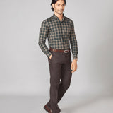 Olive Green Checked Giza Cotton Shirt