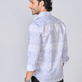 Light Blue Floral Print Cotton Poplin Shirt