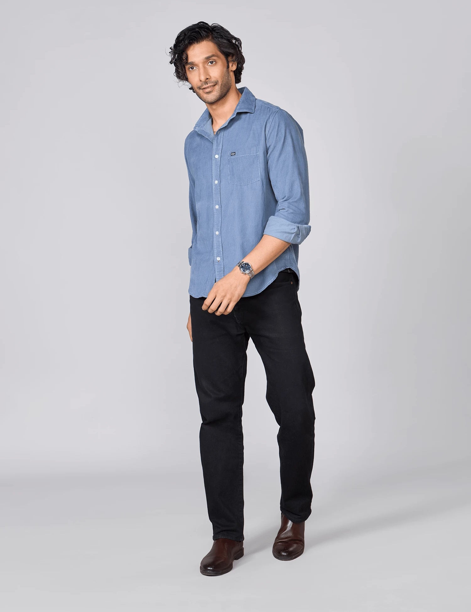 Dusty Blue Fine Corduroy Shirt