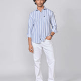 White & Blue Fine Striped Cotton Shirt