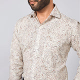 Cream Floral Print Linen Shirt
