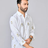 White Embroidered Linen Rich Shirt