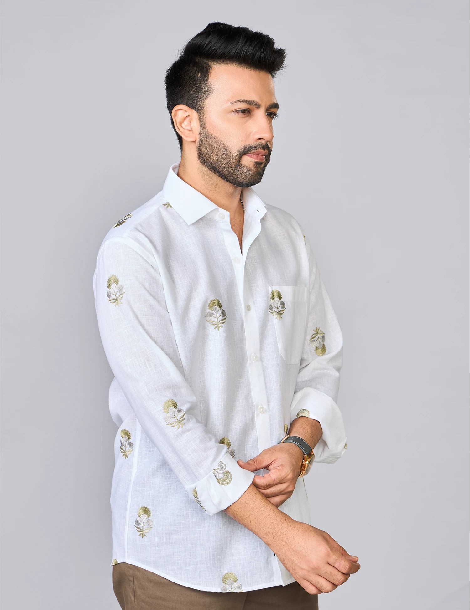 White Embroidered Linen Rich Shirt