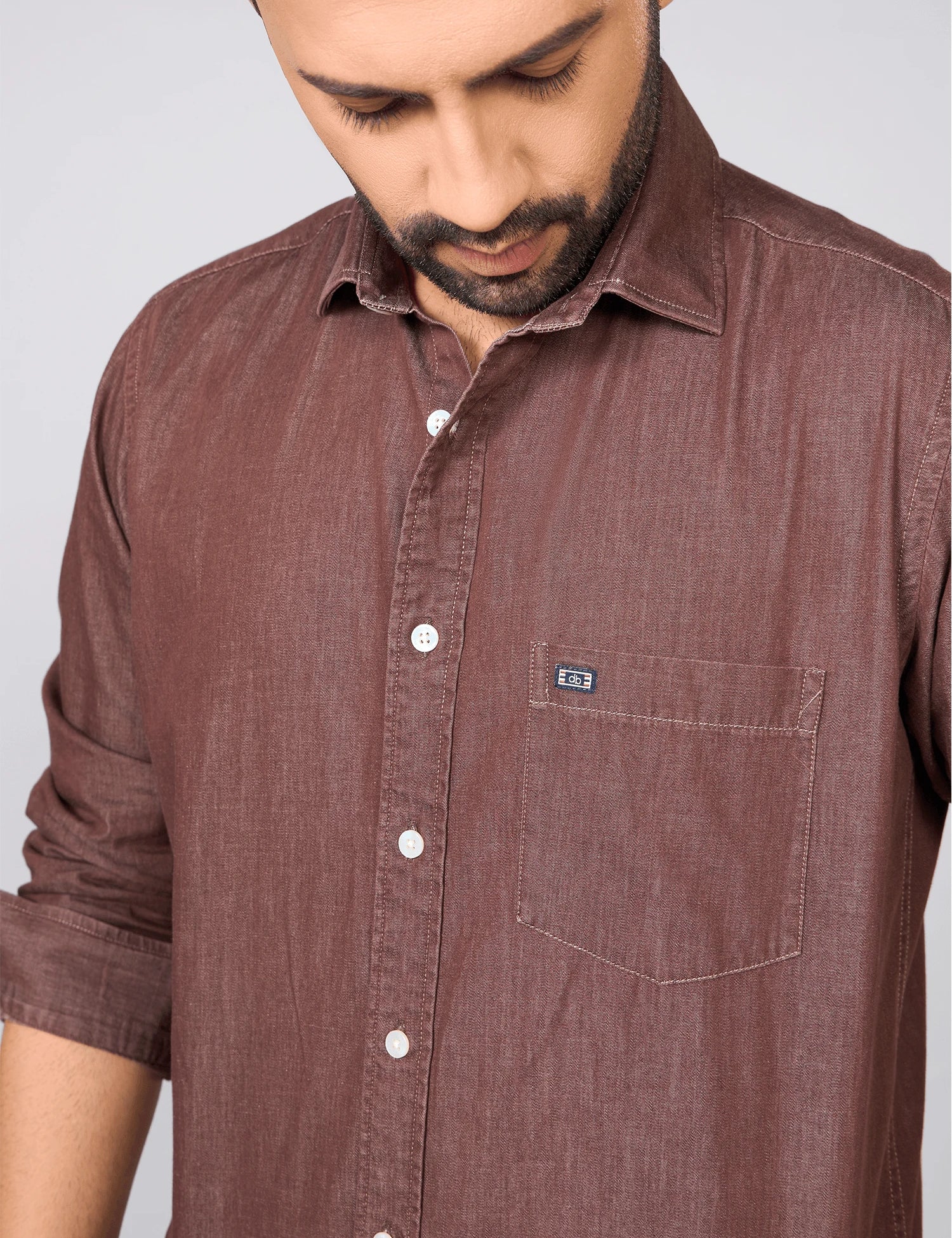 Chocolate Brown Cotton Denim Shirt