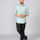 Teal Checked Cotton Twill Shirt
