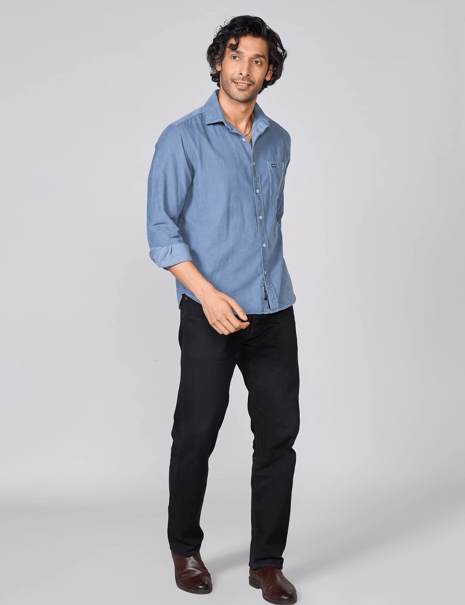 Dusty Blue Fine Corduroy Shirt