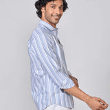 White & Blue Fine Striped Cotton Shirt