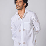White Embroidered Linen Rich Shirt