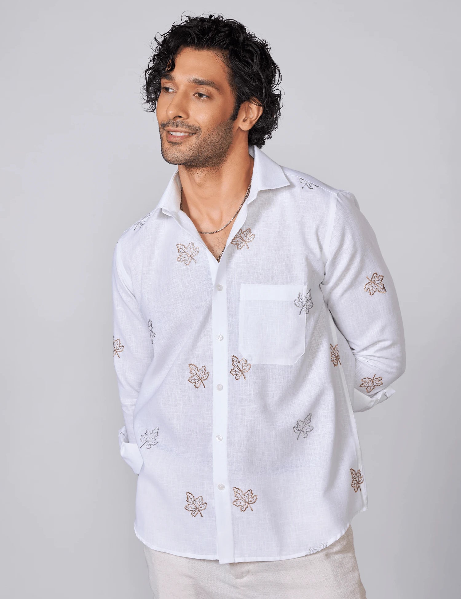 White Embroidered Linen Rich Shirt