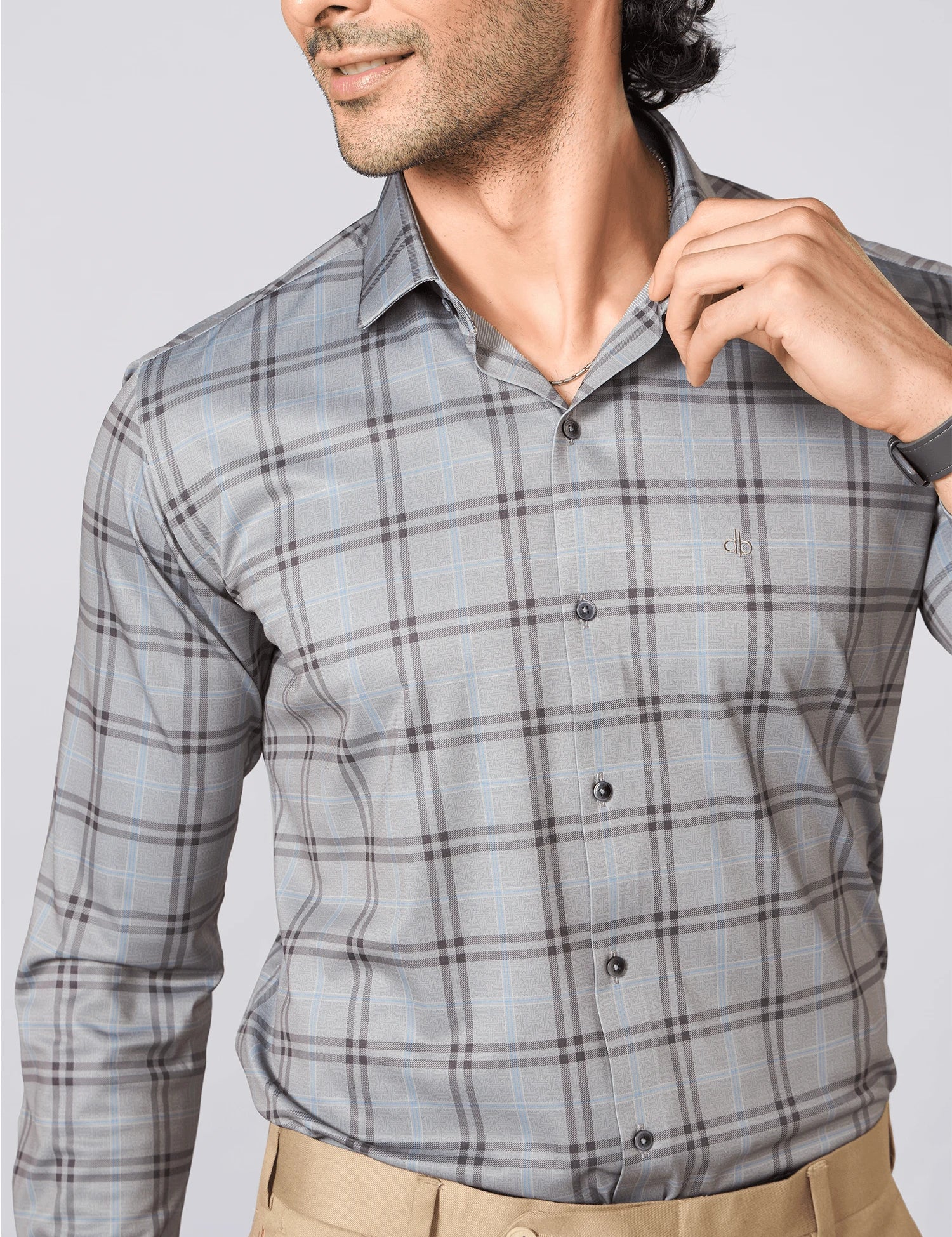 Light Grey Checked Japanese Lycra Shirt