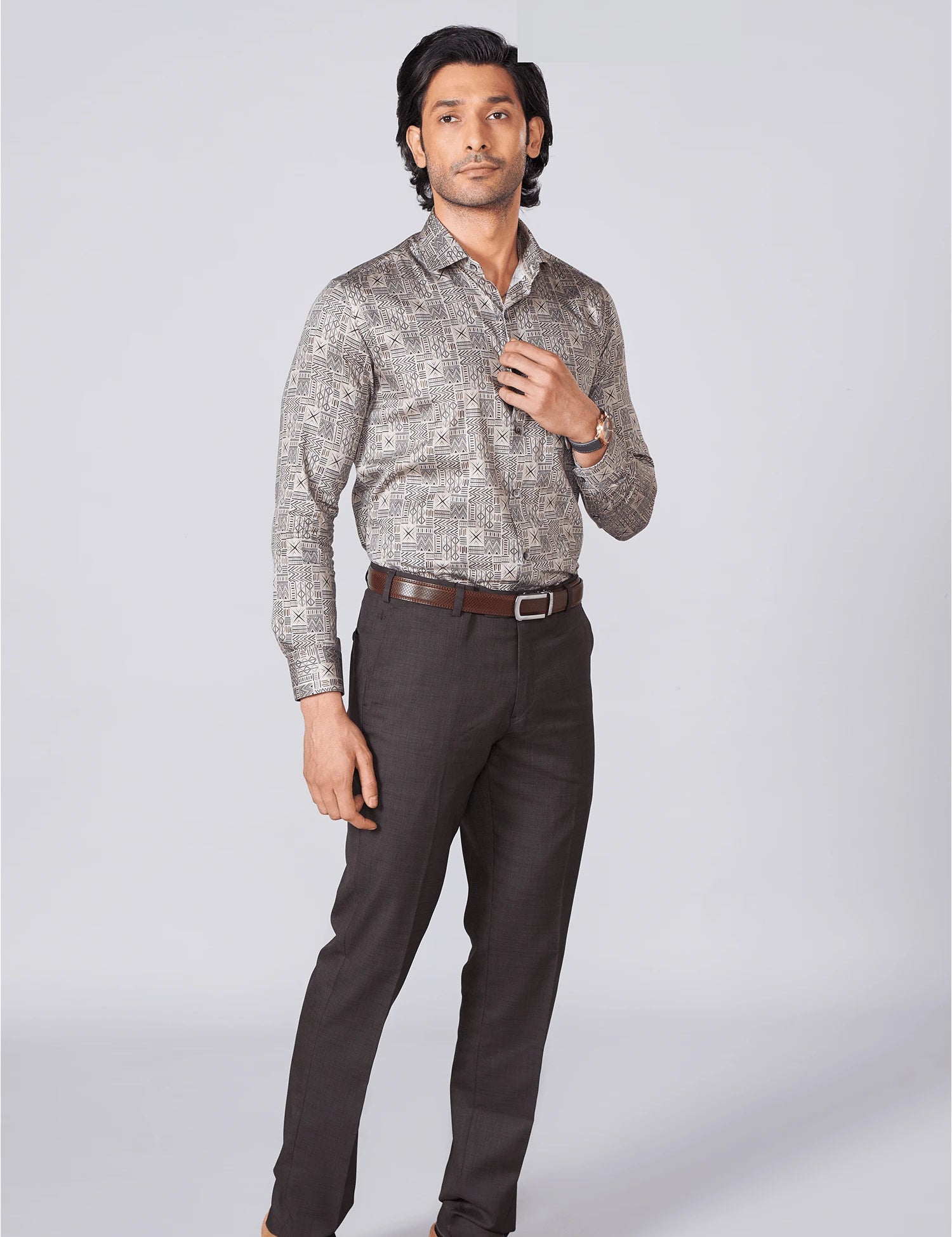 Mauve Geometric Digital Print Shirt