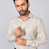 Cream Floral Print Linen Shirt