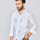 White Embroidered Linen Rich Shirt