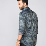 Blue Grey Floral Print Japanese Lycra Shirt