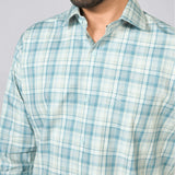 Teal Checked Cotton Twill Shirt