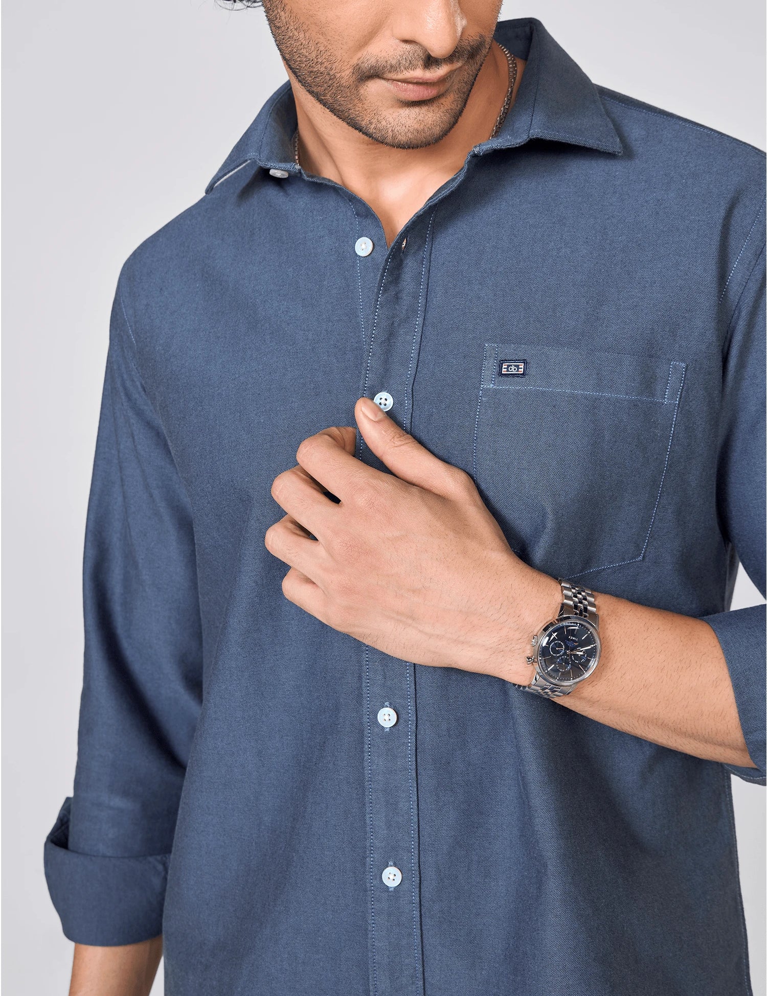 Slate Blue Oxford Cotton Shirt