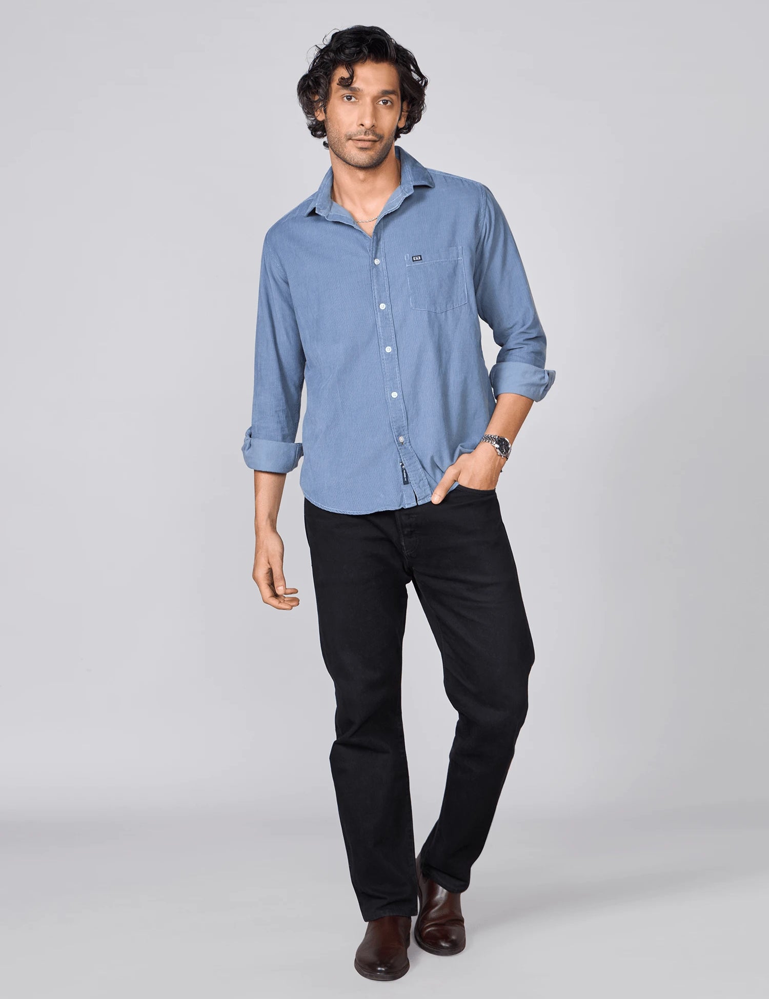 Dusty Blue Fine Corduroy Shirt