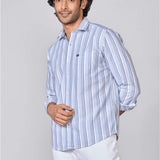 White & Blue Fine Striped Cotton Shirt