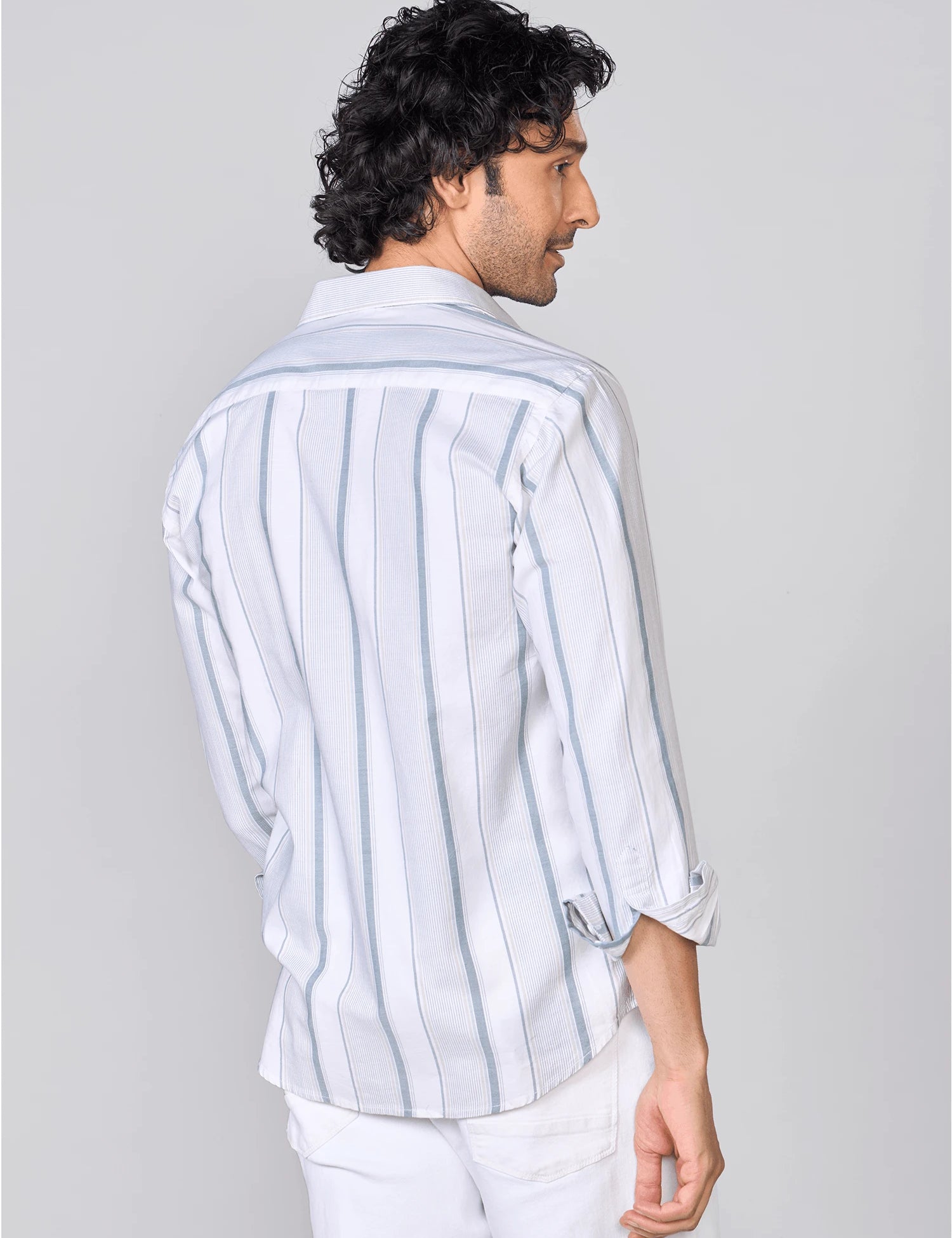 White & Blue Vertical Striped Oxford Shirt
