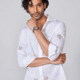 White Embroidered Linen Rich Shirt