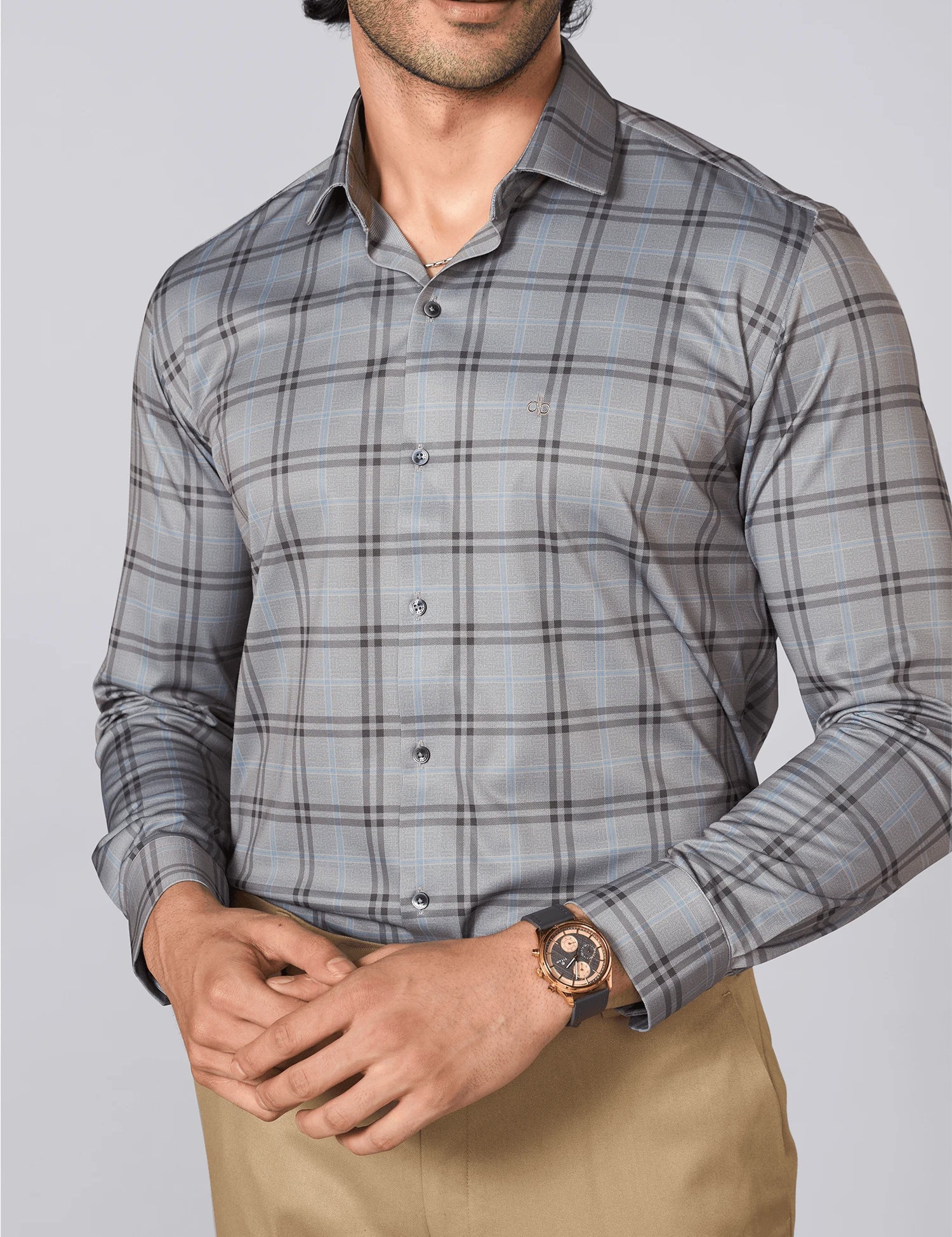 Light Grey Checked Japanese Lycra Shirt