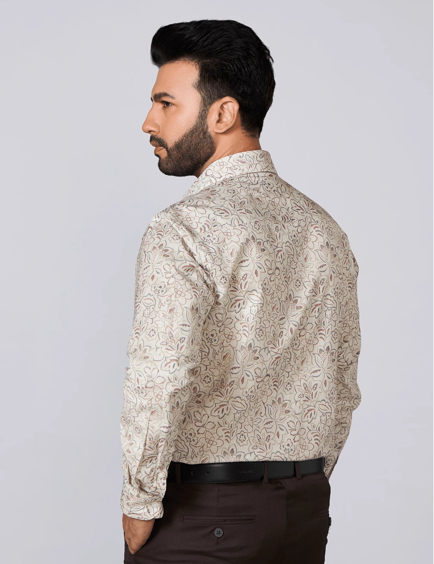Cream Floral Print Linen Shirt