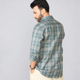Teal Checked Pure Linen Shirt