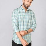 Teal Checked Cotton Twill Shirt