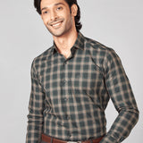 Olive Green Checked Giza Cotton Shirt