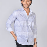 Light Blue Floral Print Cotton Poplin Shirt