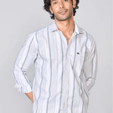 White & Blue Vertical Striped Oxford Shirt