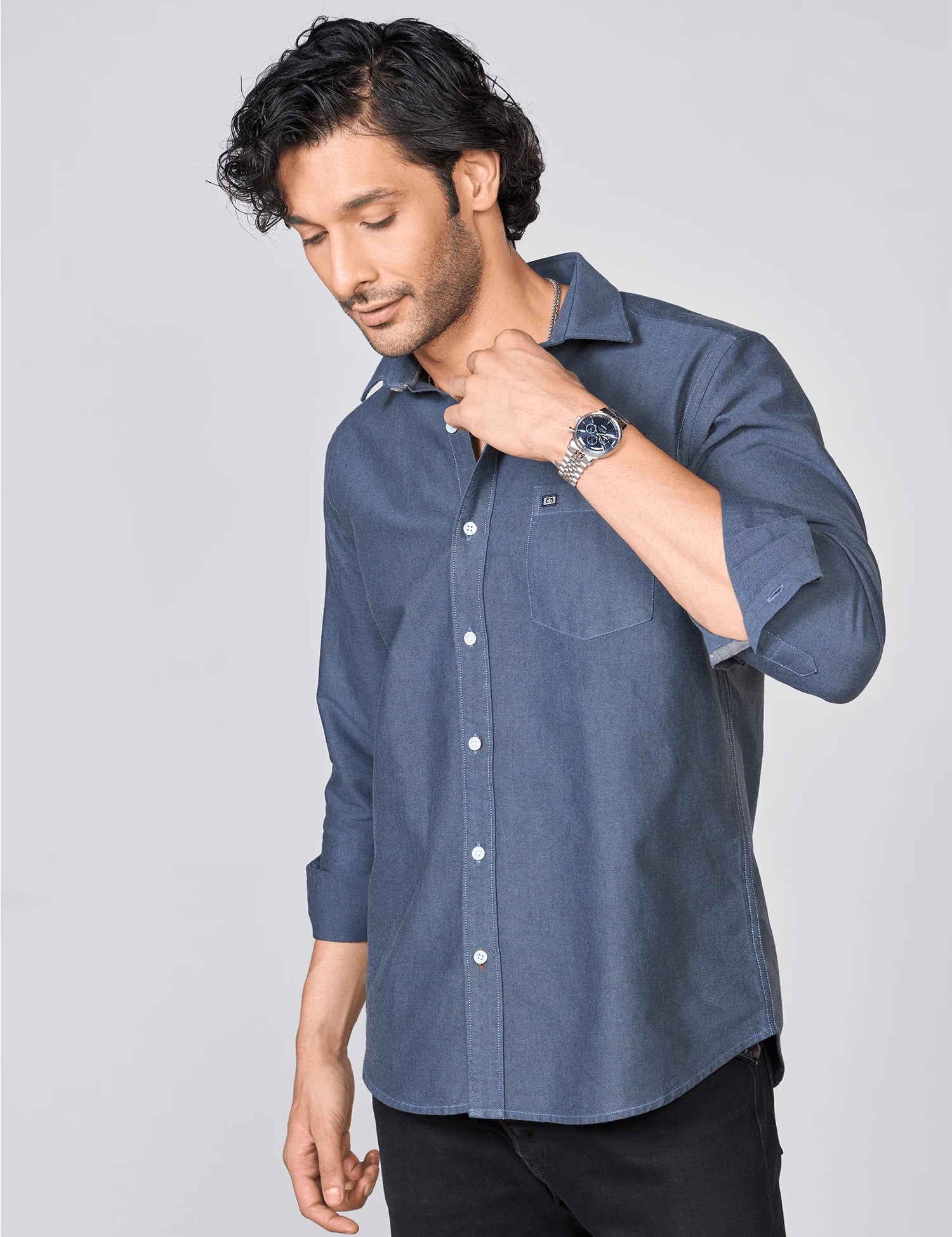 Slate Blue Oxford Cotton Shirt